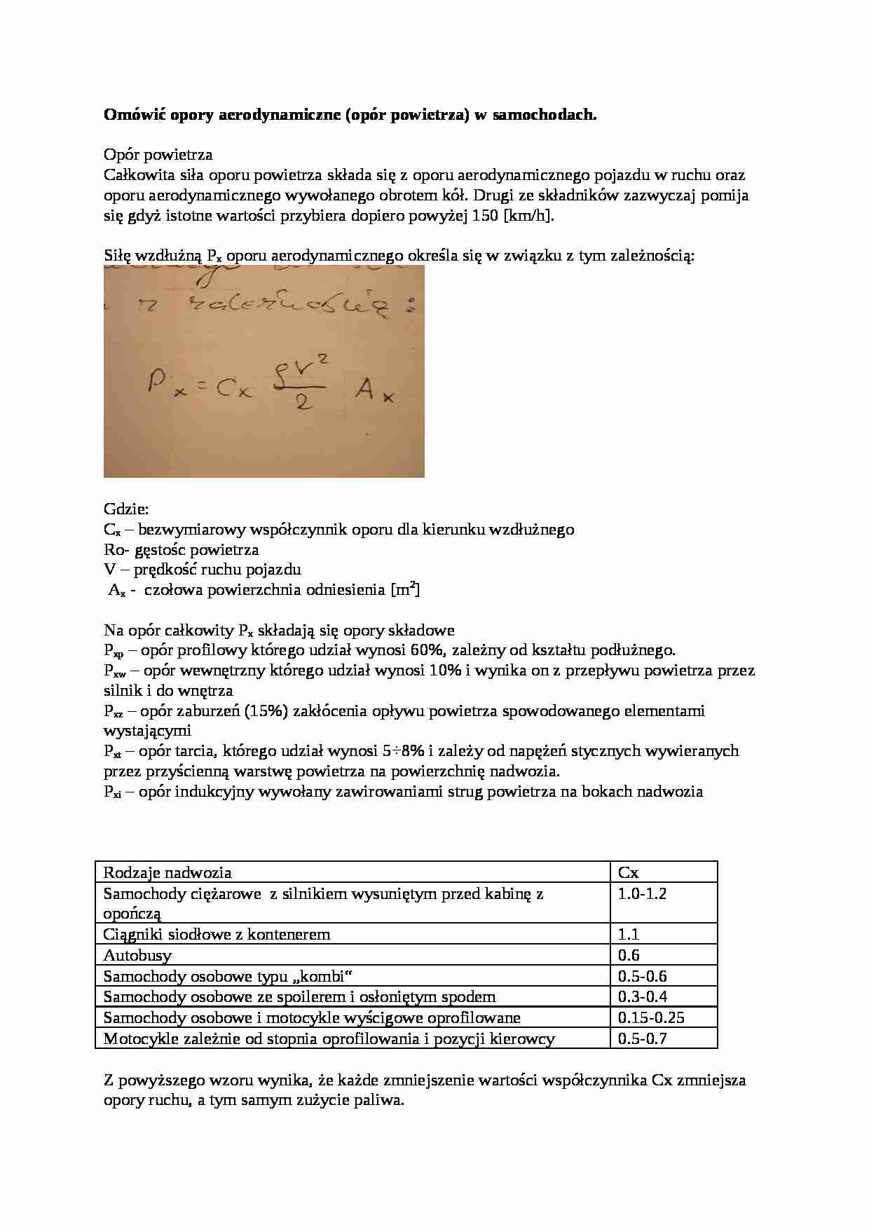 Wykład - opory aerodynamiczne (opór powietrza) w samochodach - strona 1