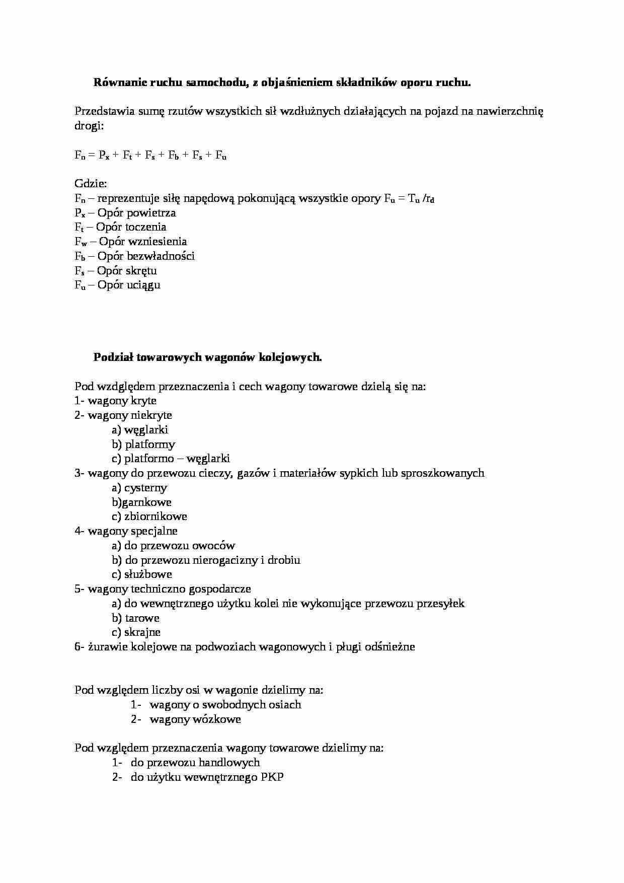Równanie ruchu i pojazdy szynowe - wykład - strona 1