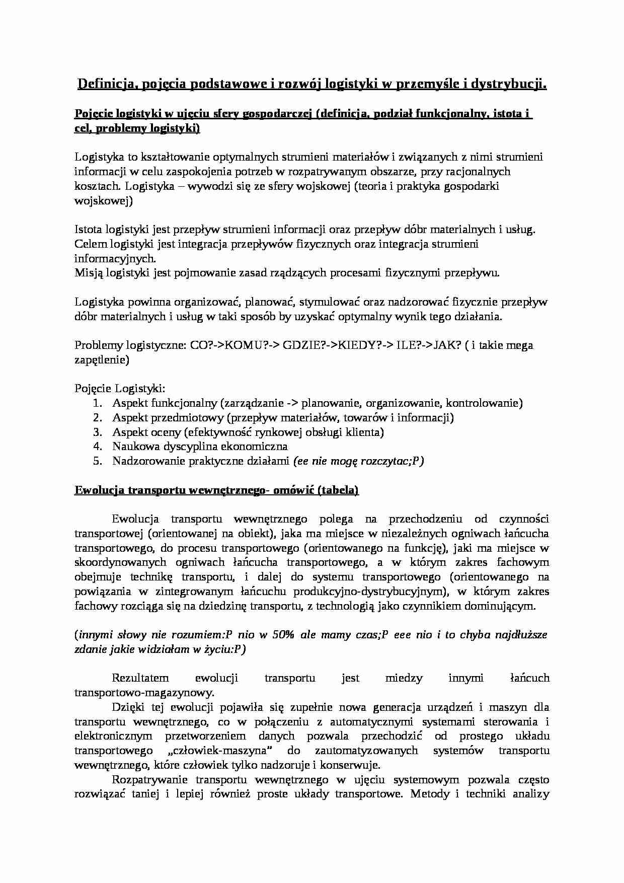 Definicja, pojęcia podstawowe i rowzój logistyki - wykład - strona 1