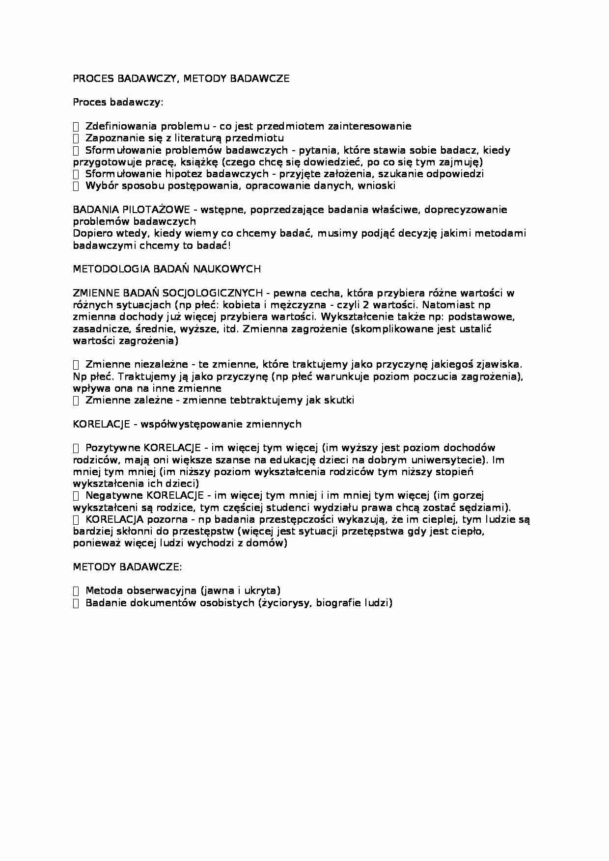 PROCES BADAWCZY. METODY BADAWCZE - wykład - strona 1