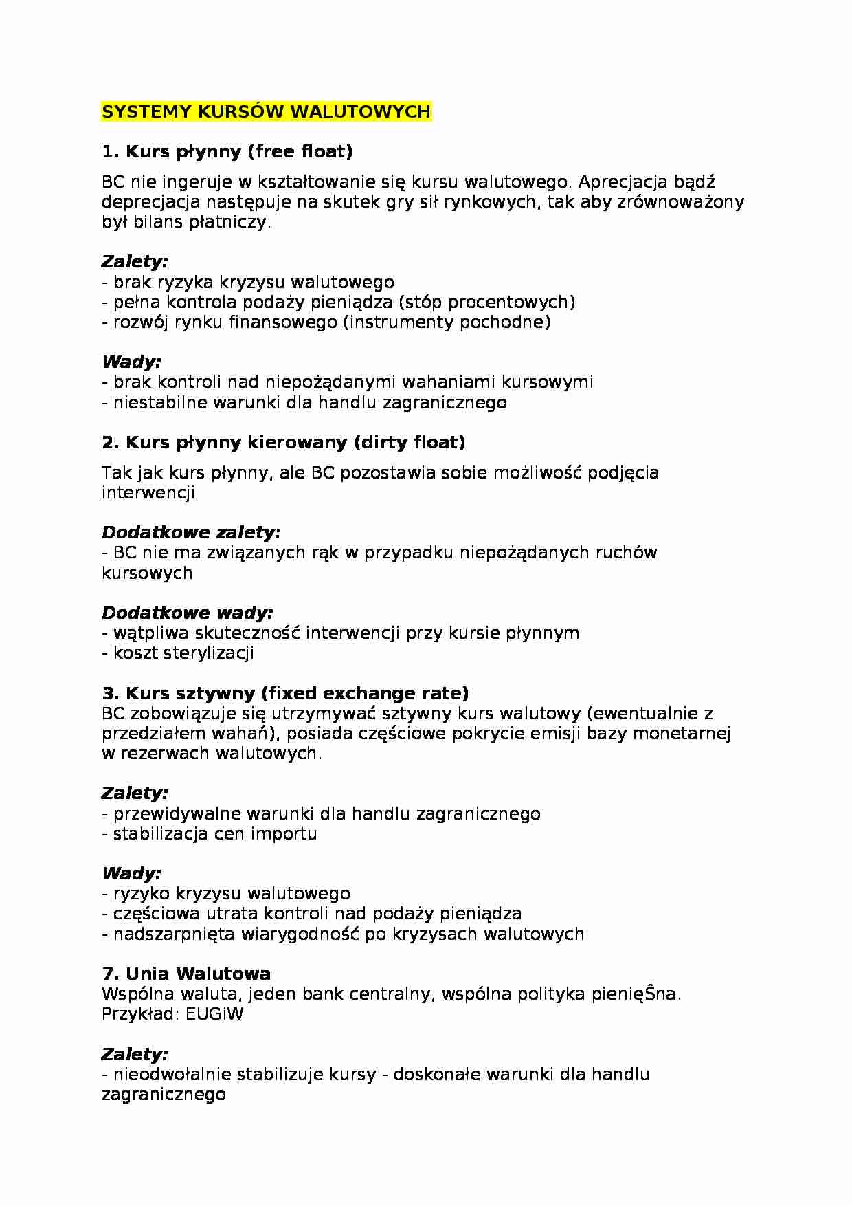 System kursów walutowych - wykład - strona 1