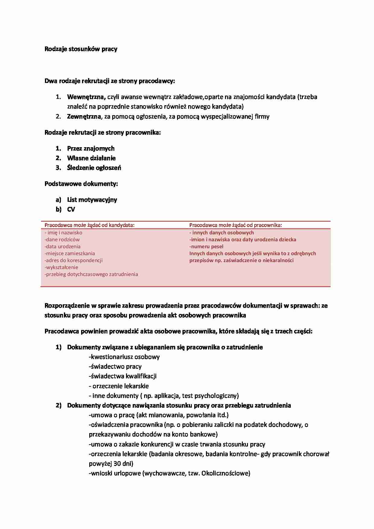 Rodzaje stosunków pracy - strona 1