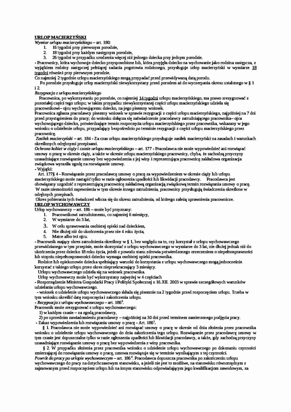 URLOP MACIERZYŃSKI, WYCHOWAWCZY - strona 1