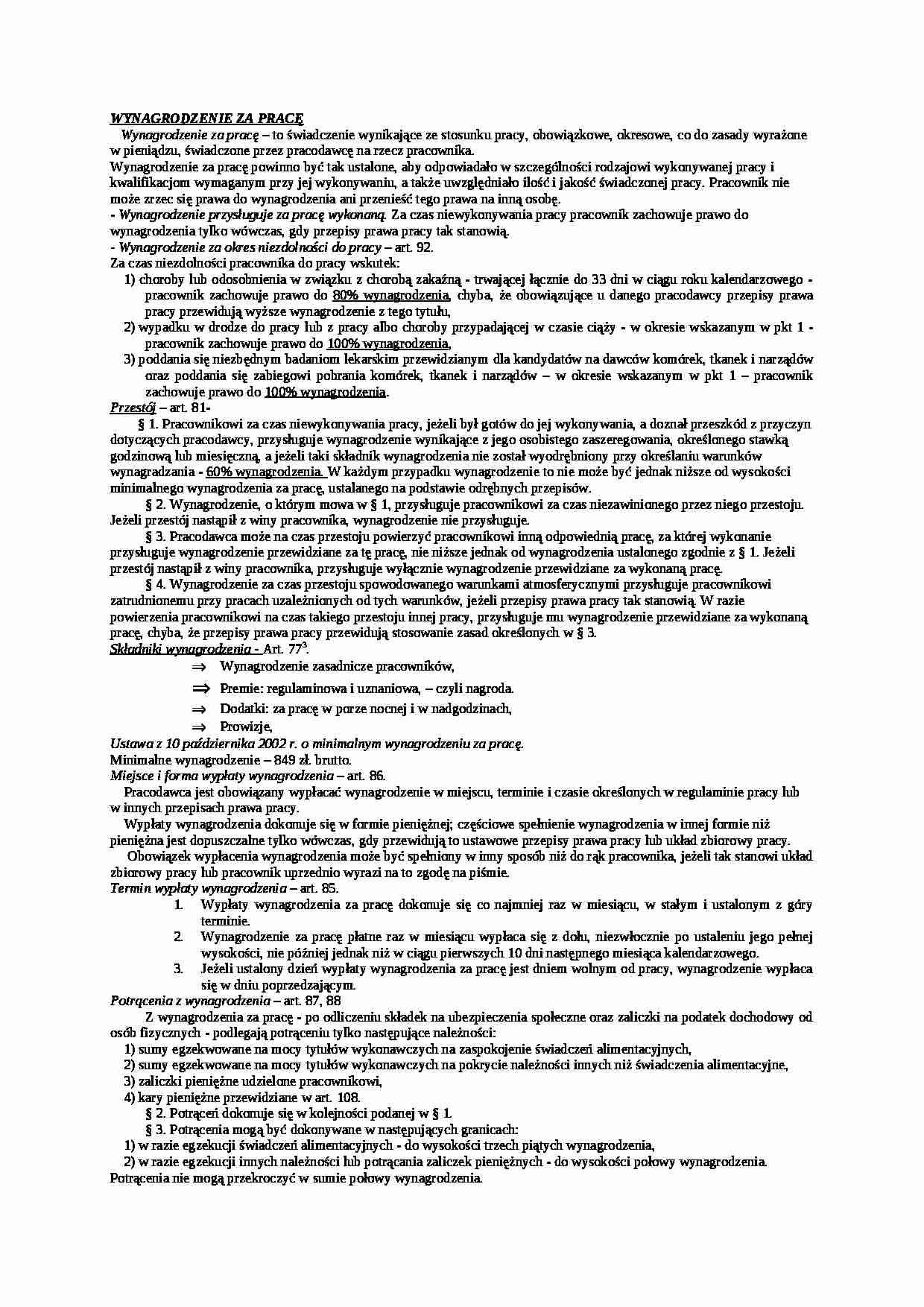WYNAGRODZENIE ZA PRACĘ - wykład - strona 1