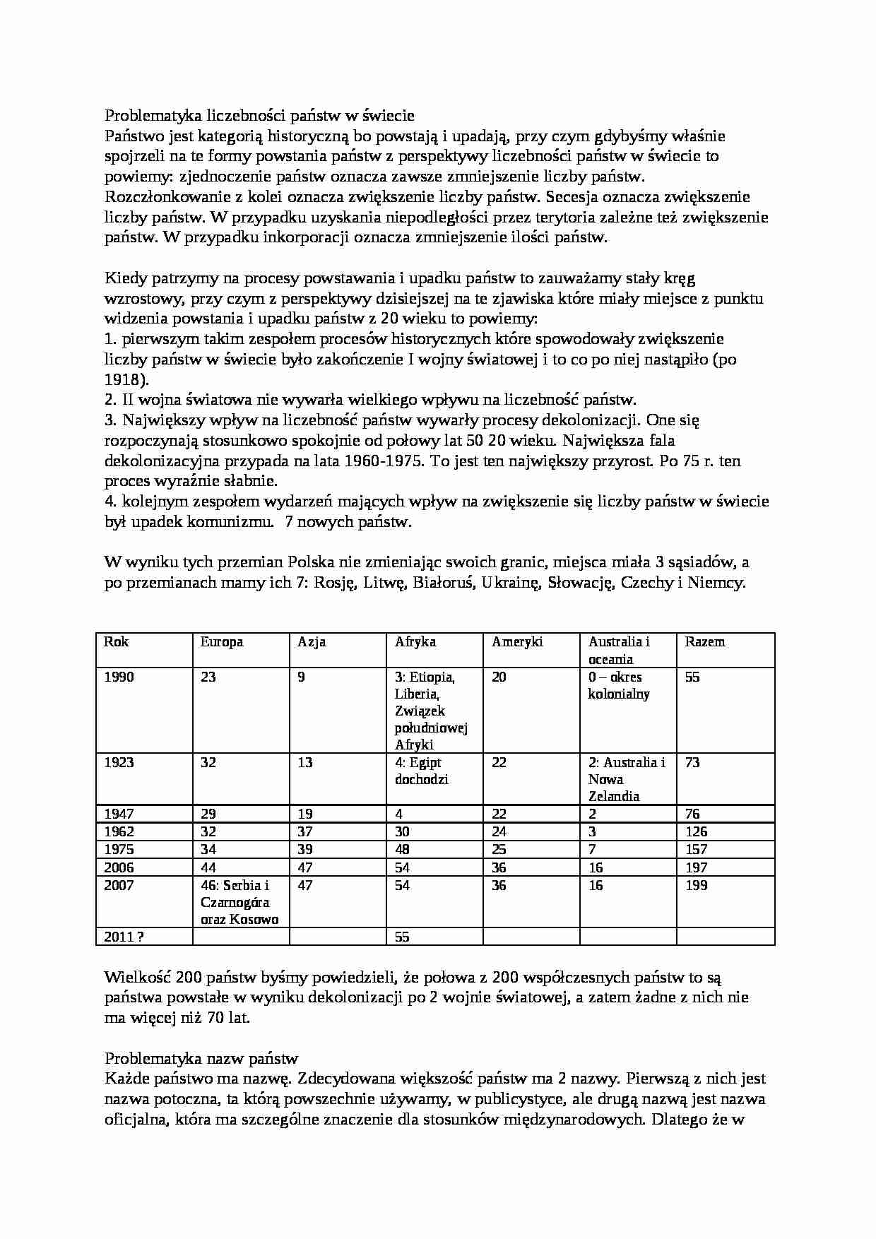 Problematyka liczebności państw w świecie - strona 1