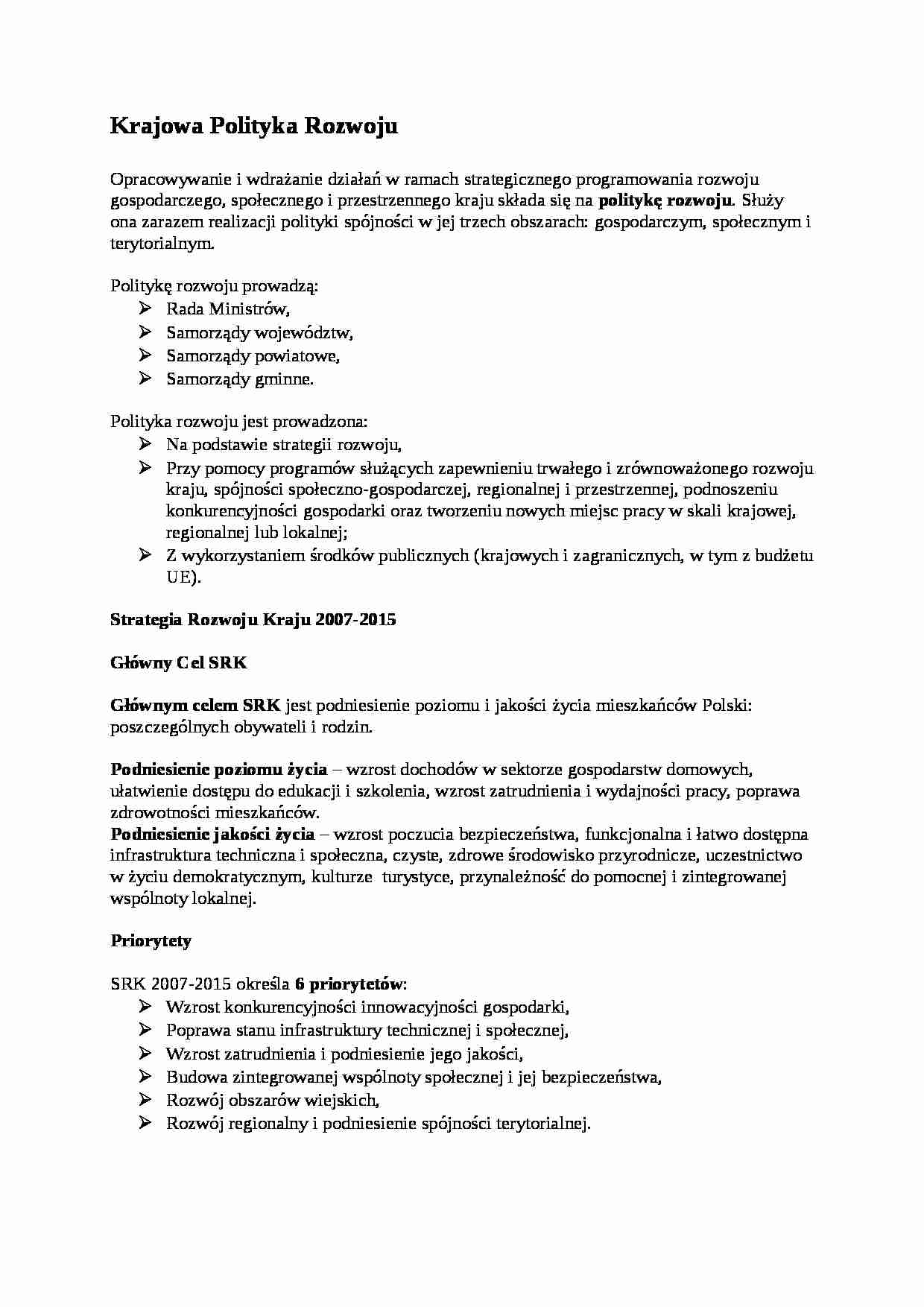 Krajowa Polityka Rozwoju - strona 1