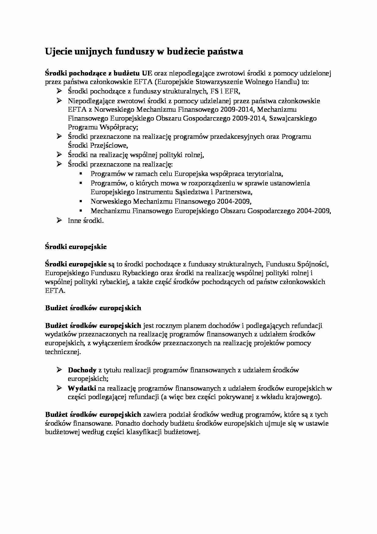 Ujęcie unijnych funduszy w budżecie państwa - strona 1