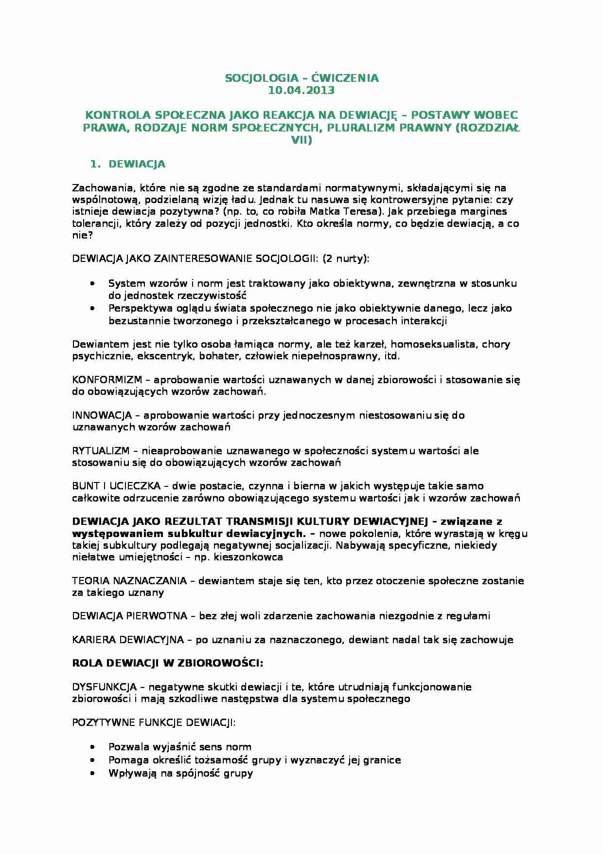 Reakcja na dewiacje - ćwiczenia - strona 1