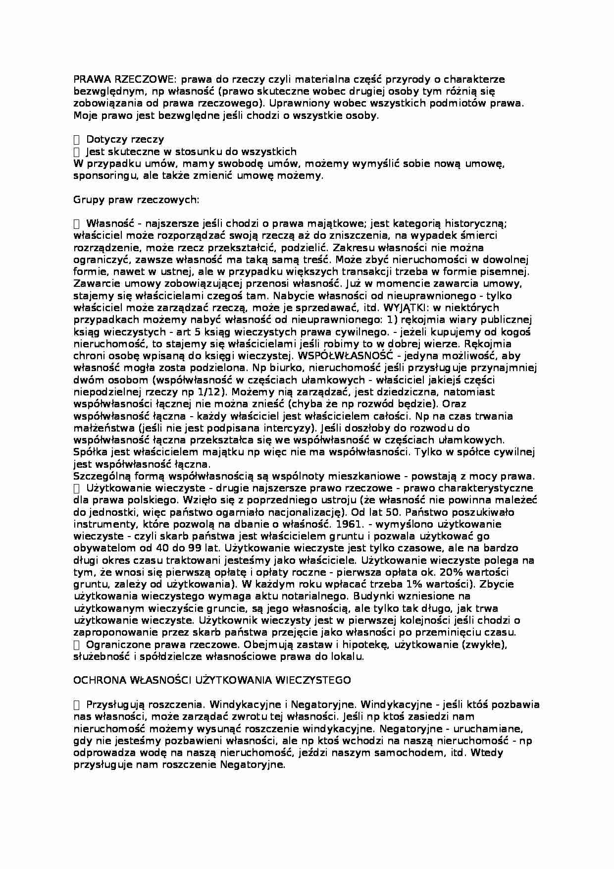 PRAWA RZECZOWE - strona 1