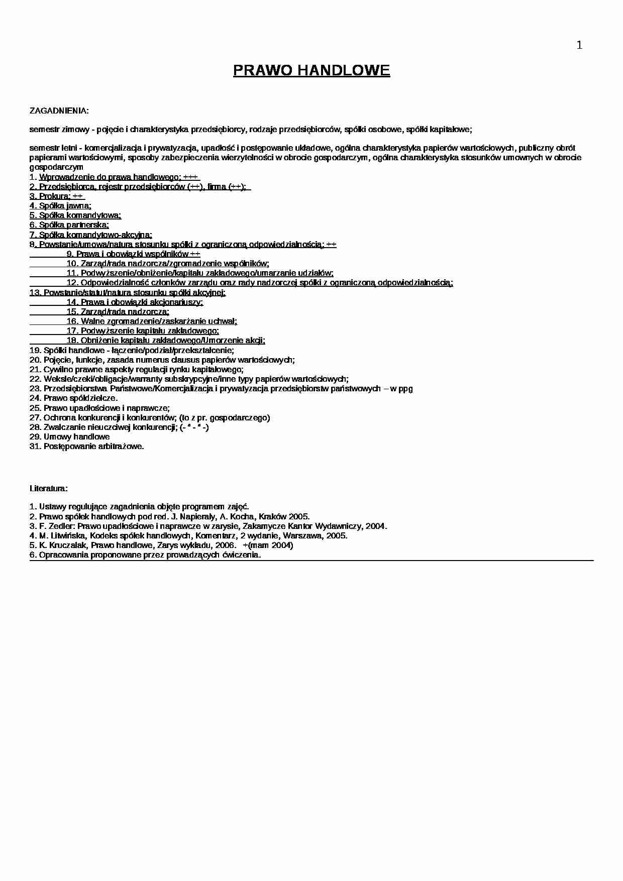 PRAWO HANDLOWE - zagadnienia -  Prokura - strona 1