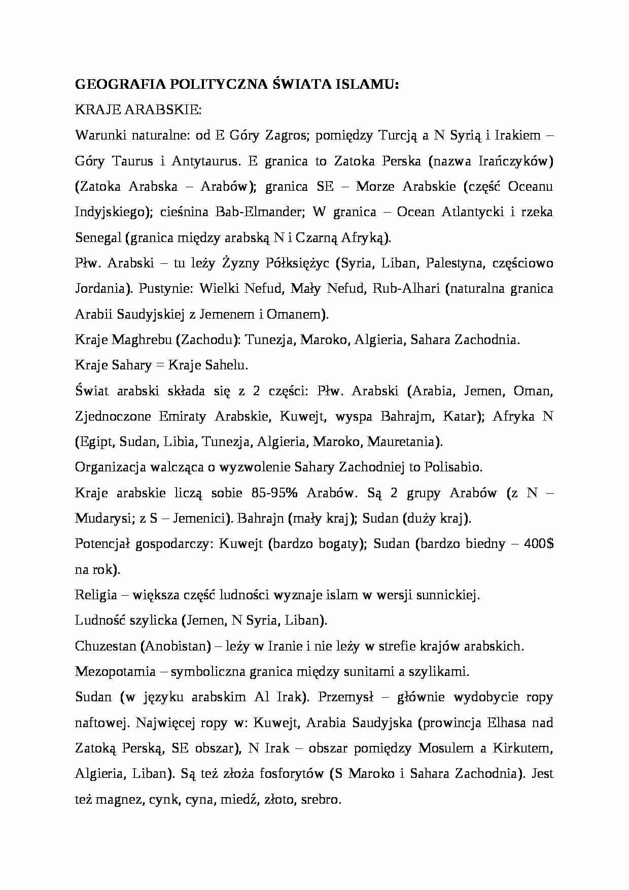 GEOGRAFIA POLITYCZNA ŚWIATA ISLAMU - strona 1