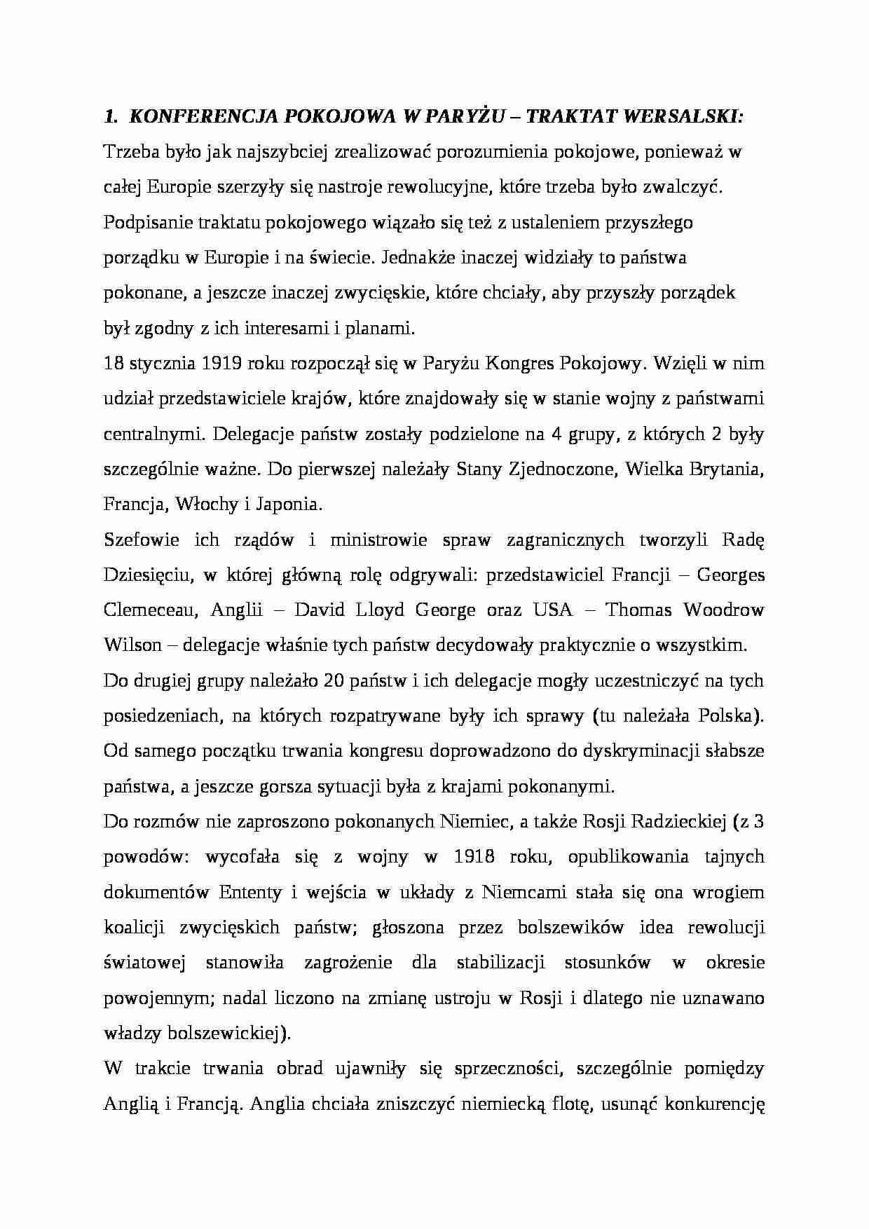 KONFERENCJA POKOJOWA W PARYŻU - TRAKTAT WERSALSKI - strona 1