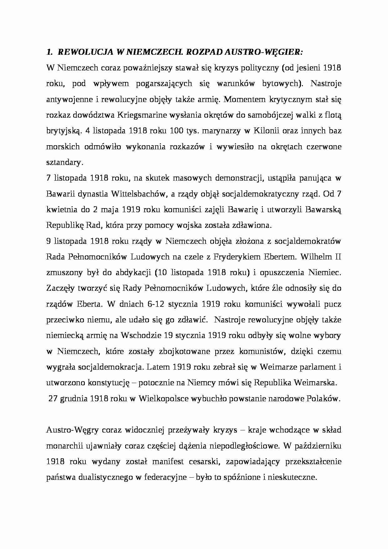 REWOLUCJA W NIEMCZECH. ROZPAD AUSTRO-WĘGIER - strona 1