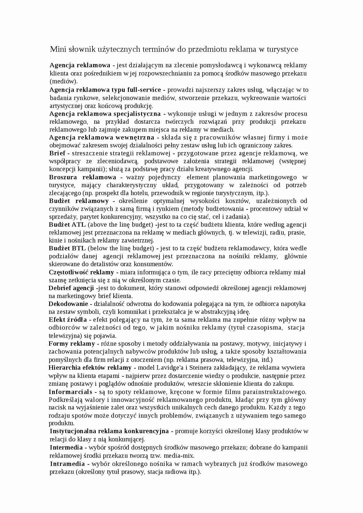 Mini słownik reklama w turystyce - strona 1