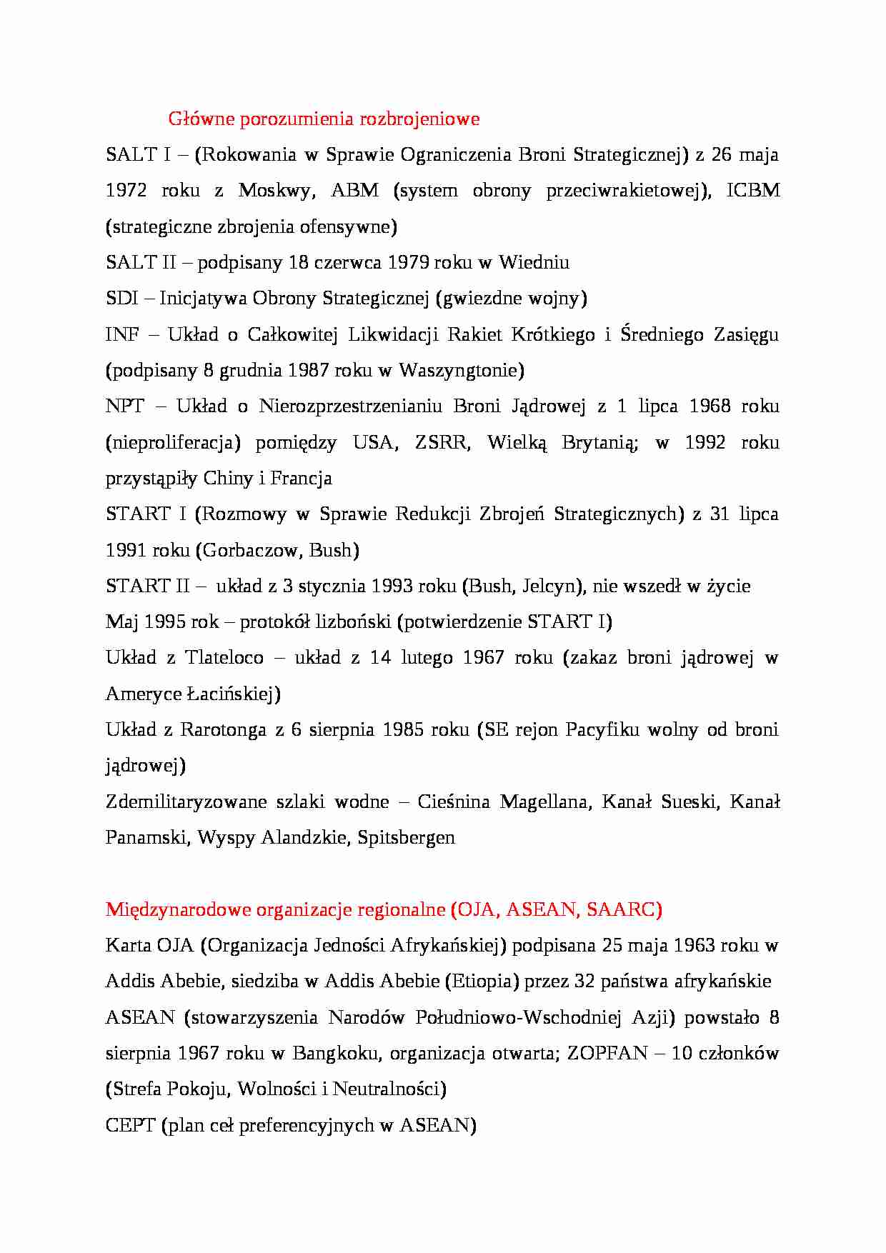 Główne porozumienia rozbrojeniowe - strona 1