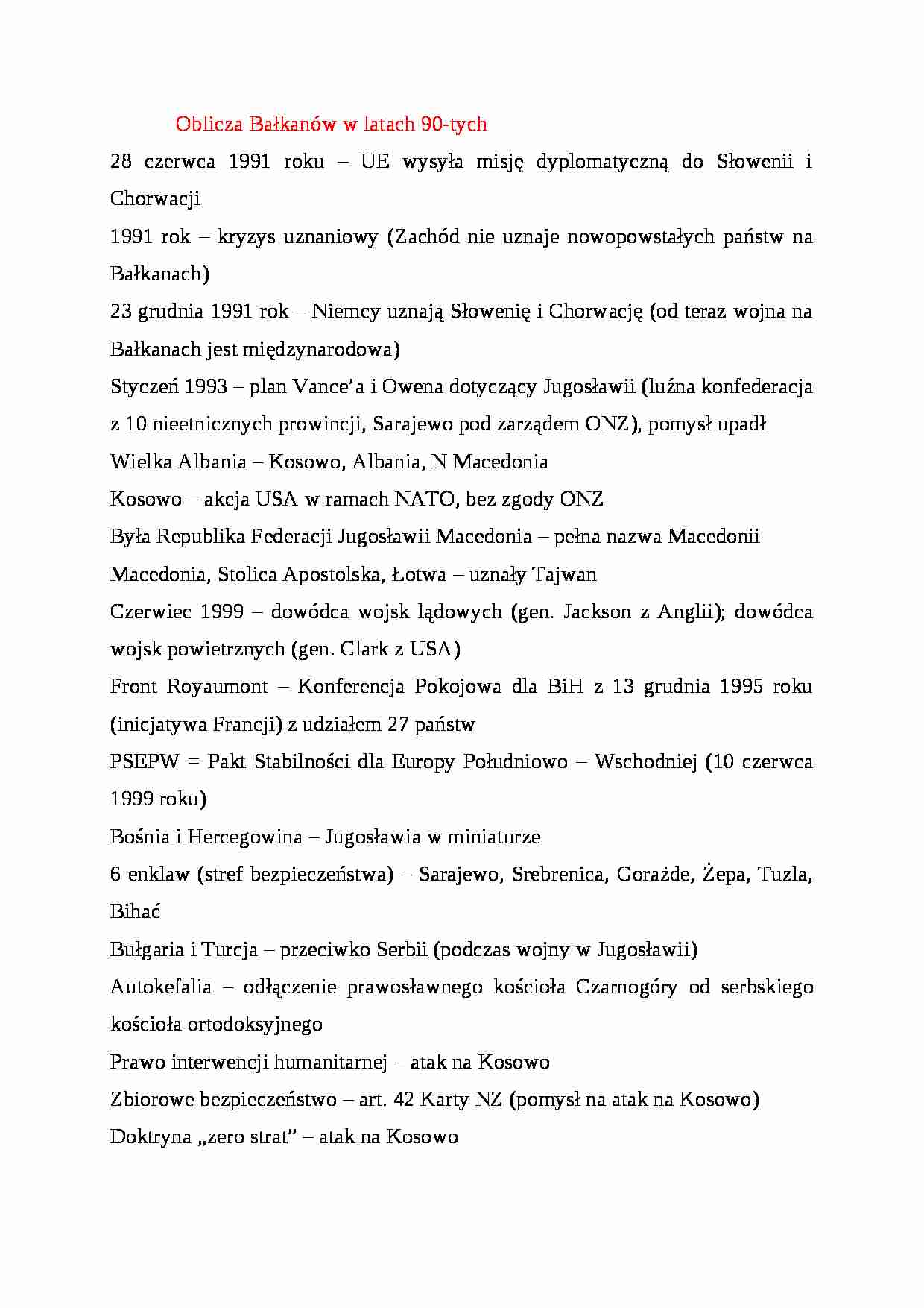 Oblicza Bałkanów w latach 90-tych - strona 1