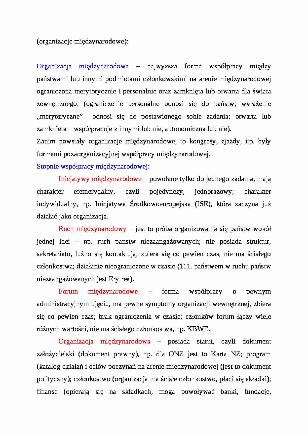 Organizacje międzynarodowe - podział - strona 1