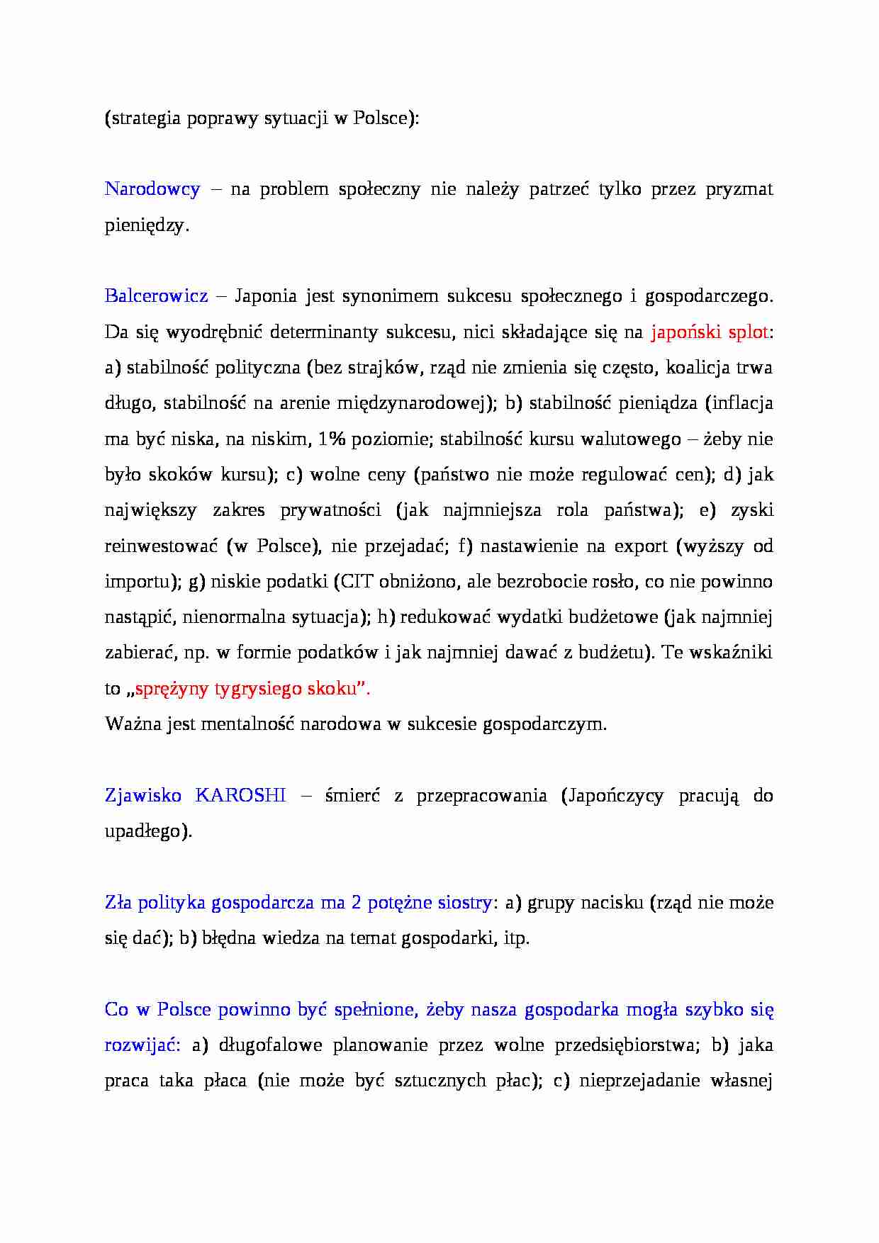 Strategia poprawy sytuacji w Polsce - strona 1
