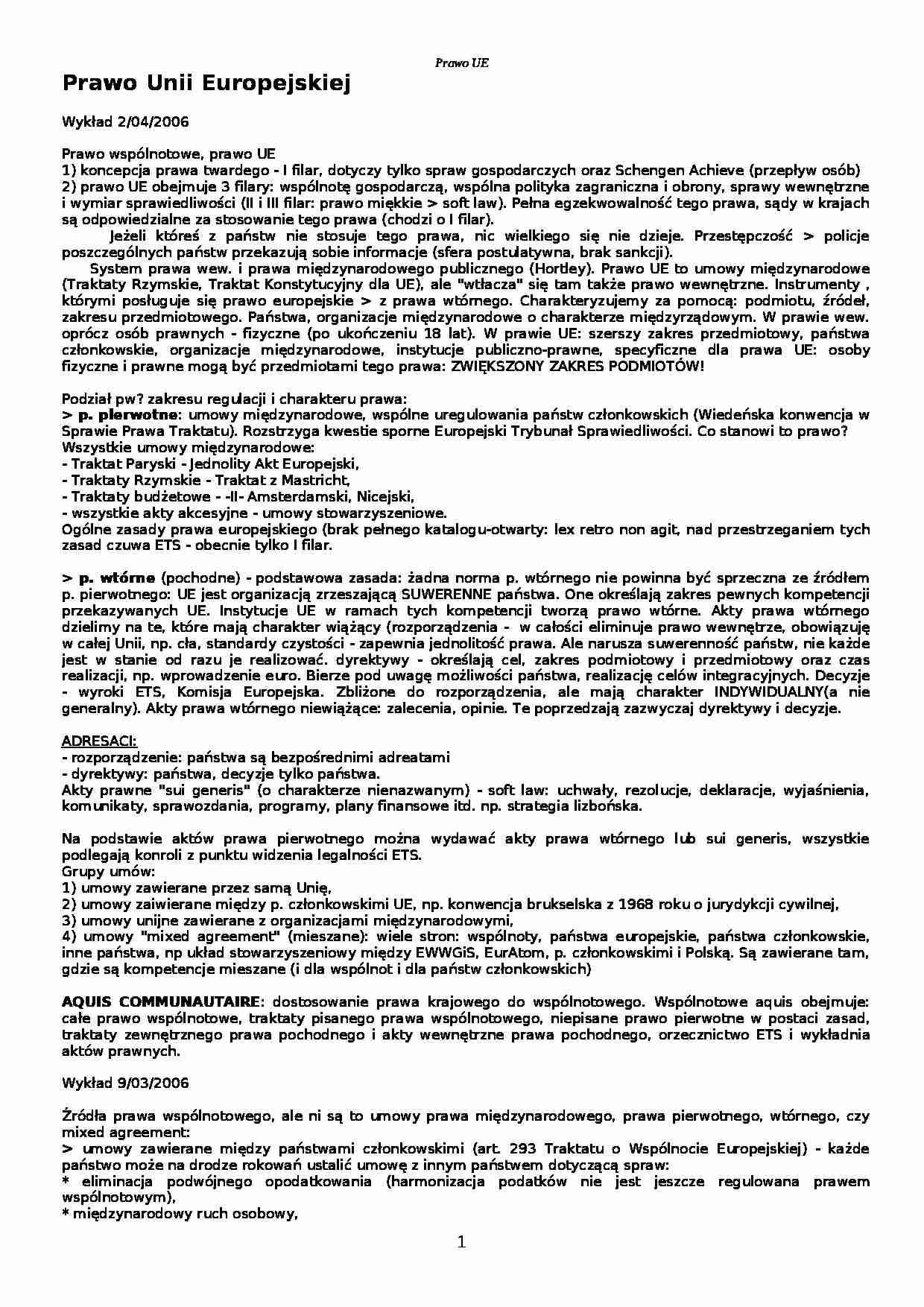 Prawo UE - układ z Schengen - strona 1