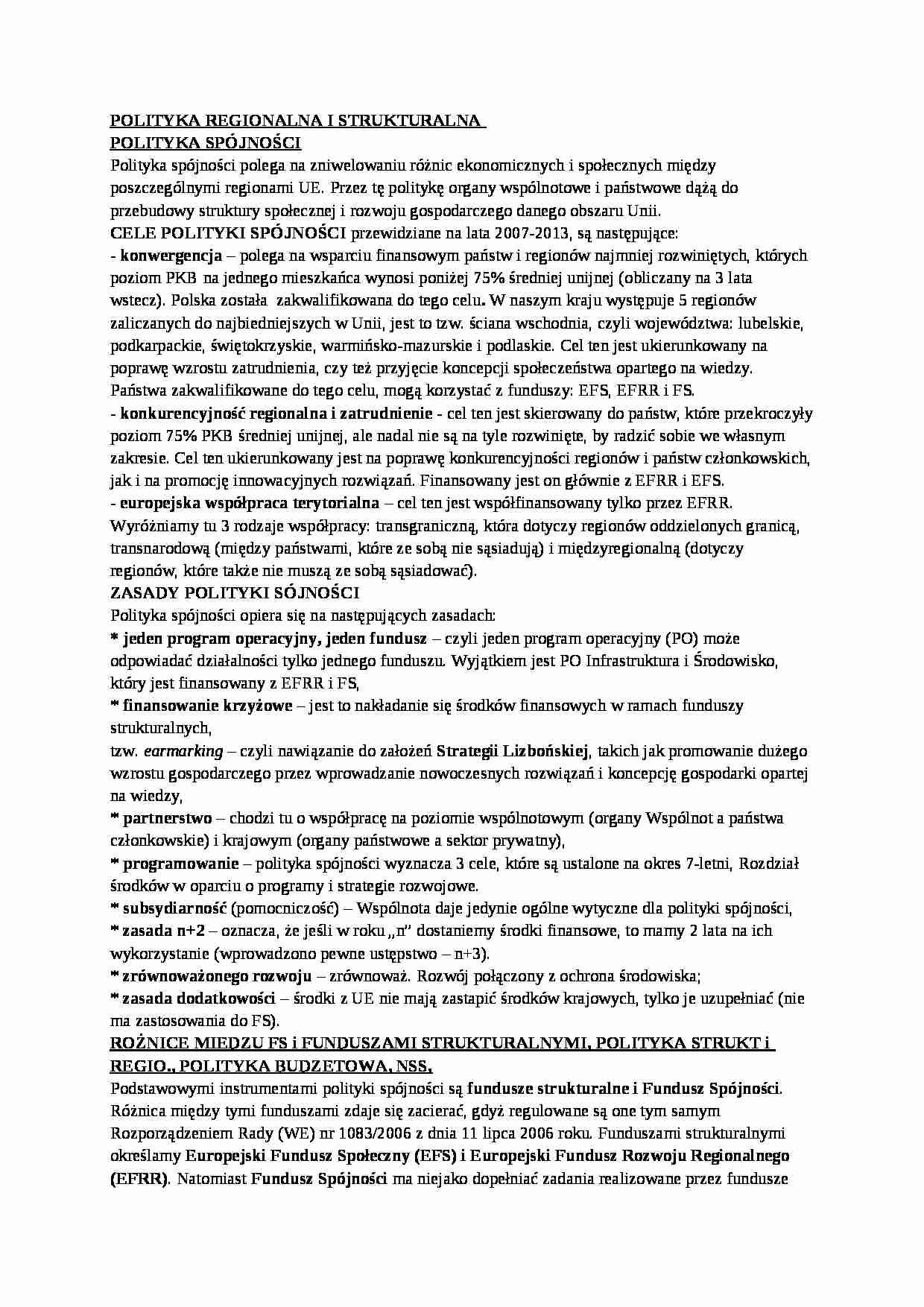 POLITYKA REGIONALNA I STRUKTURALNA - strona 1