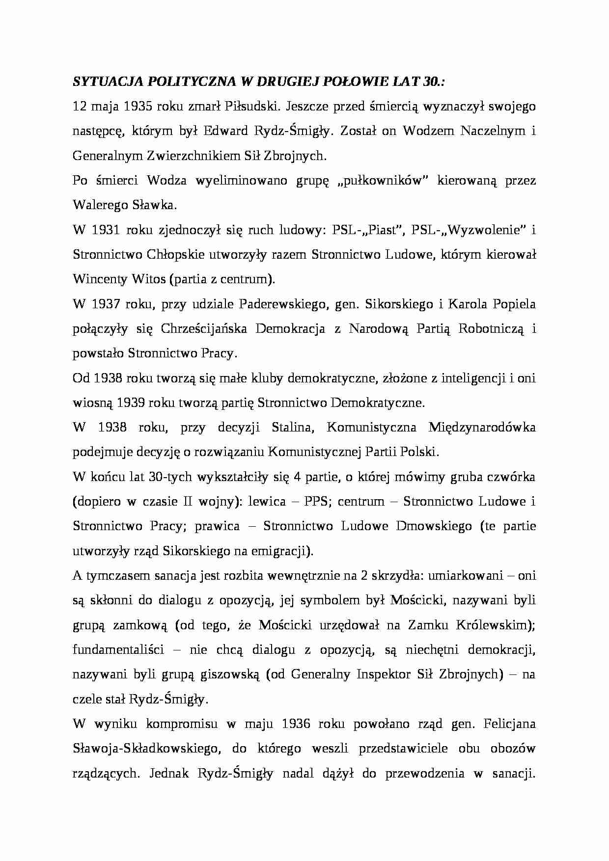 SYTUACJA POLITYCZNA W DRUGIEJ POŁOWIE LAT 30 - strona 1