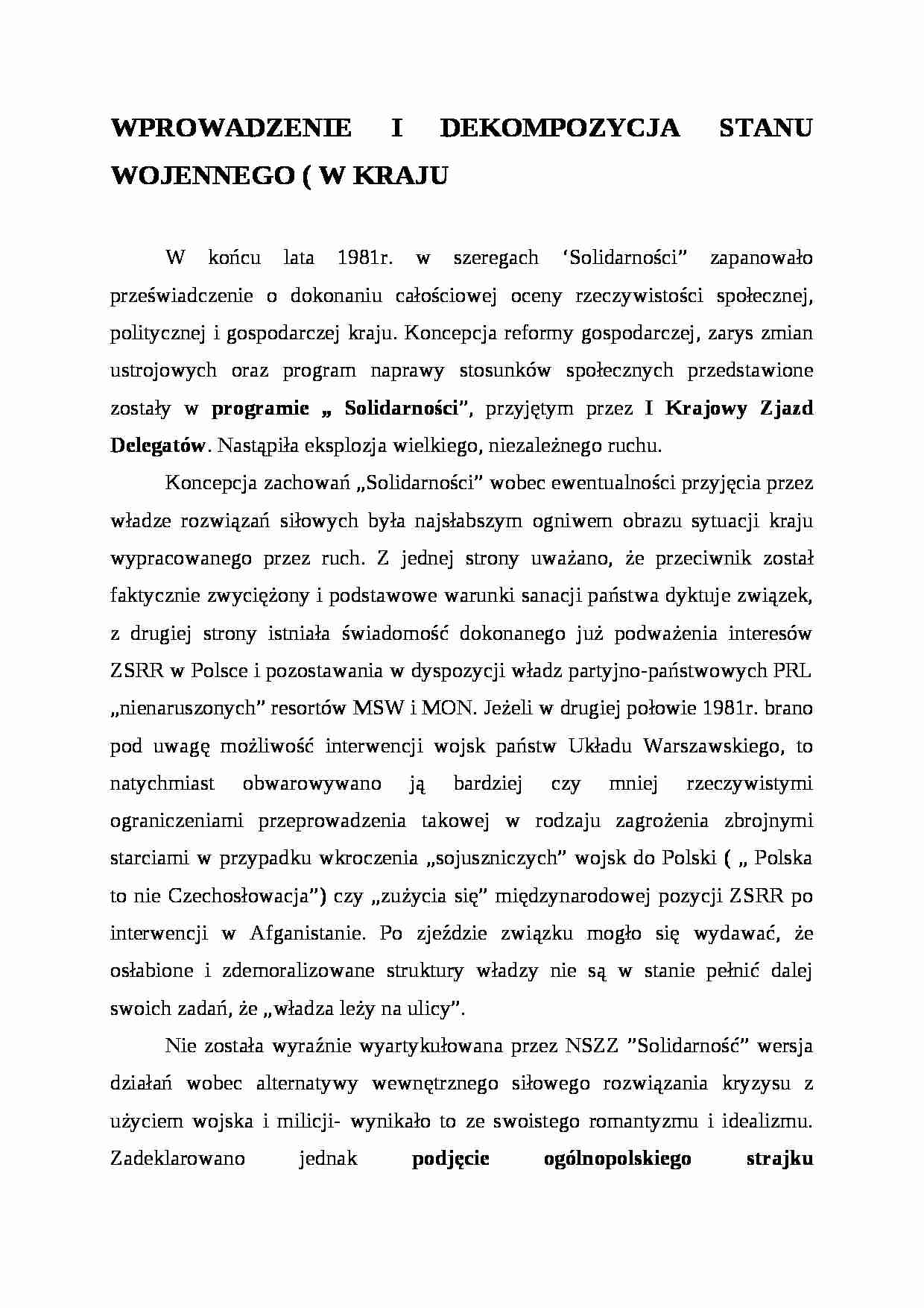 WPROWADZENIE I DEKOMPOZYCJA STANU WOJENNEGO - strona 1