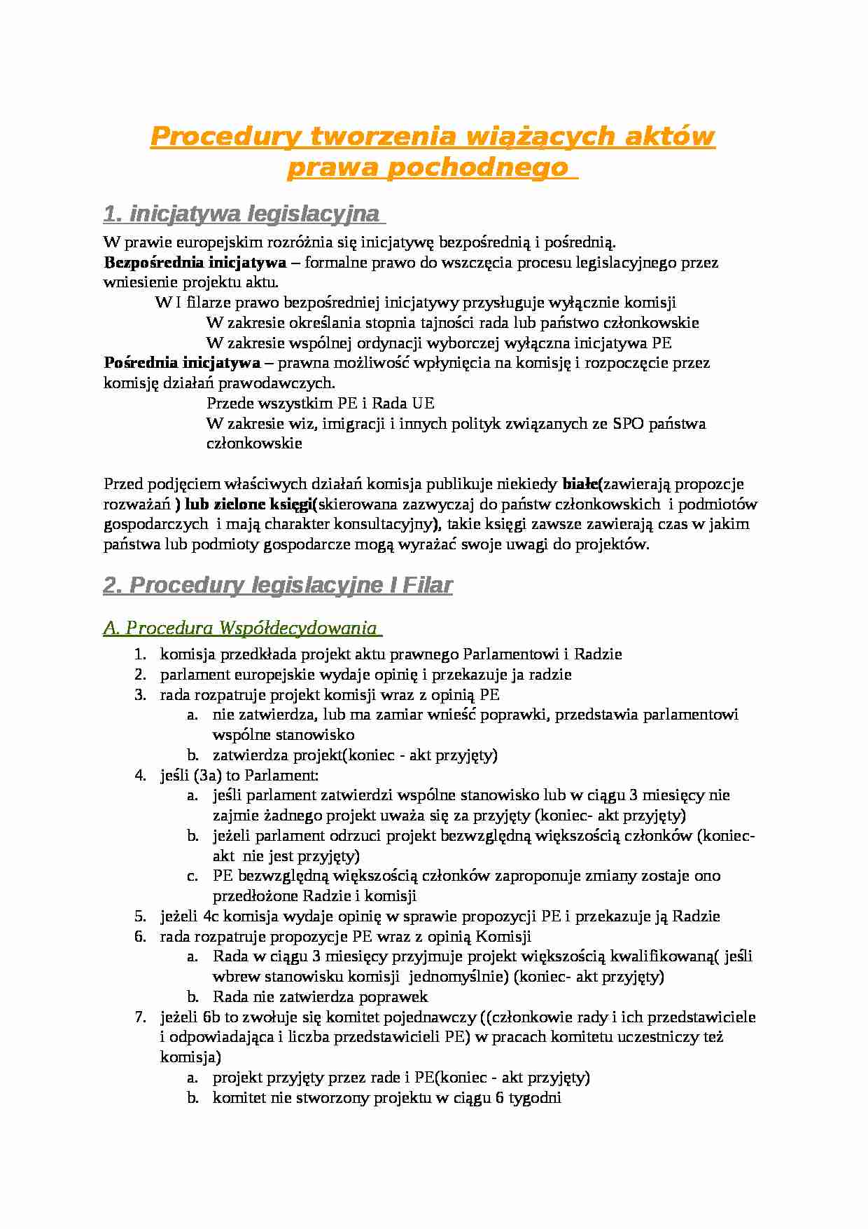 Procedury tworzenia wiążących aktów prawa pochodnego - strona 1