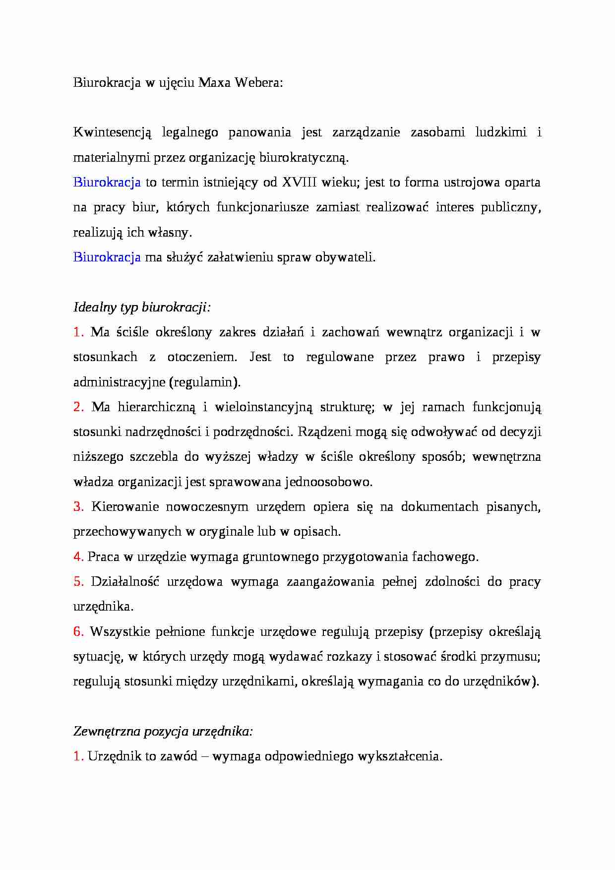 Biurokracja w ujęciu Maxa Webera - strona 1