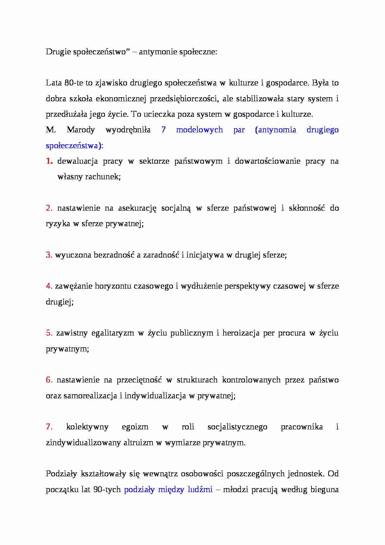 Drugie społeczeństwo - antymonie społeczne - strona 1