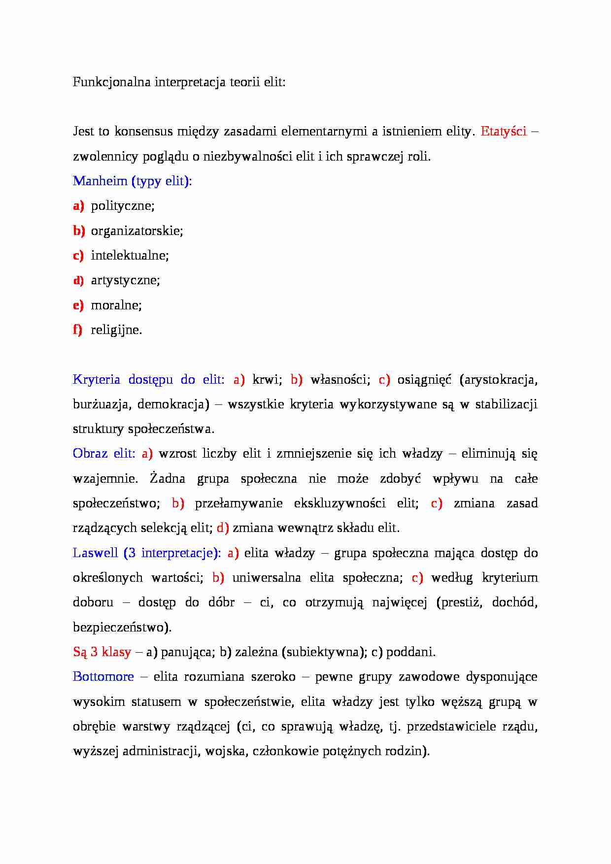 Funkcjonalna interpretacja teorii elit - strona 1