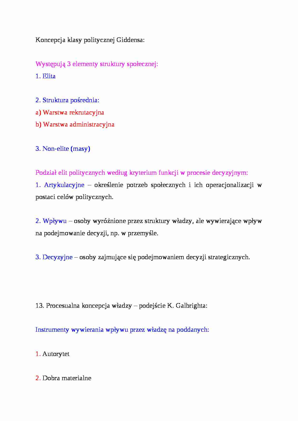 Koncepcja klasy politycznej Giddensa - strona 1