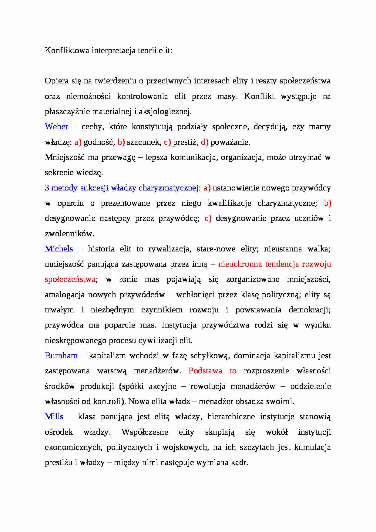 Konfliktowa interpretacja teorii elit - strona 1