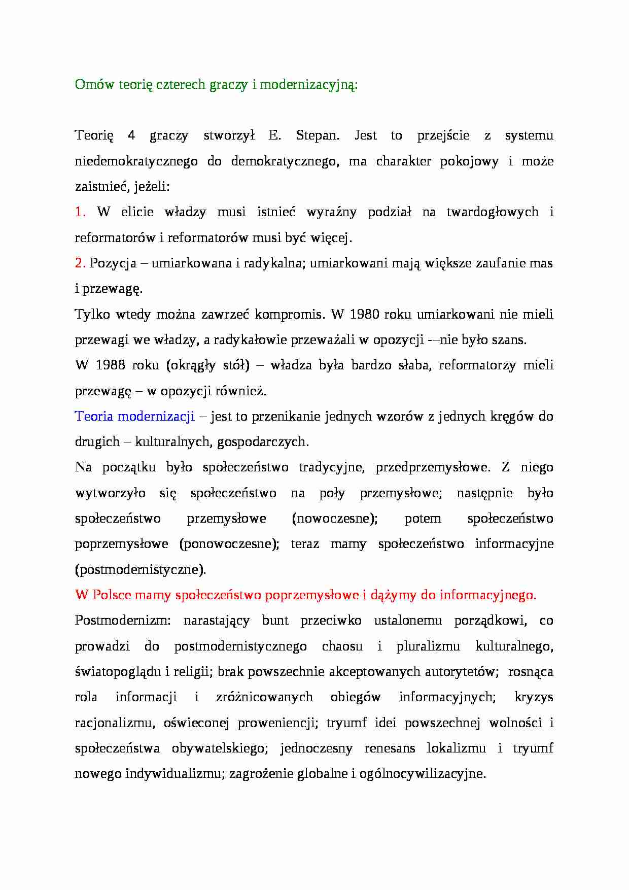 Teoria czterech graczy i modernizacyjna - strona 1