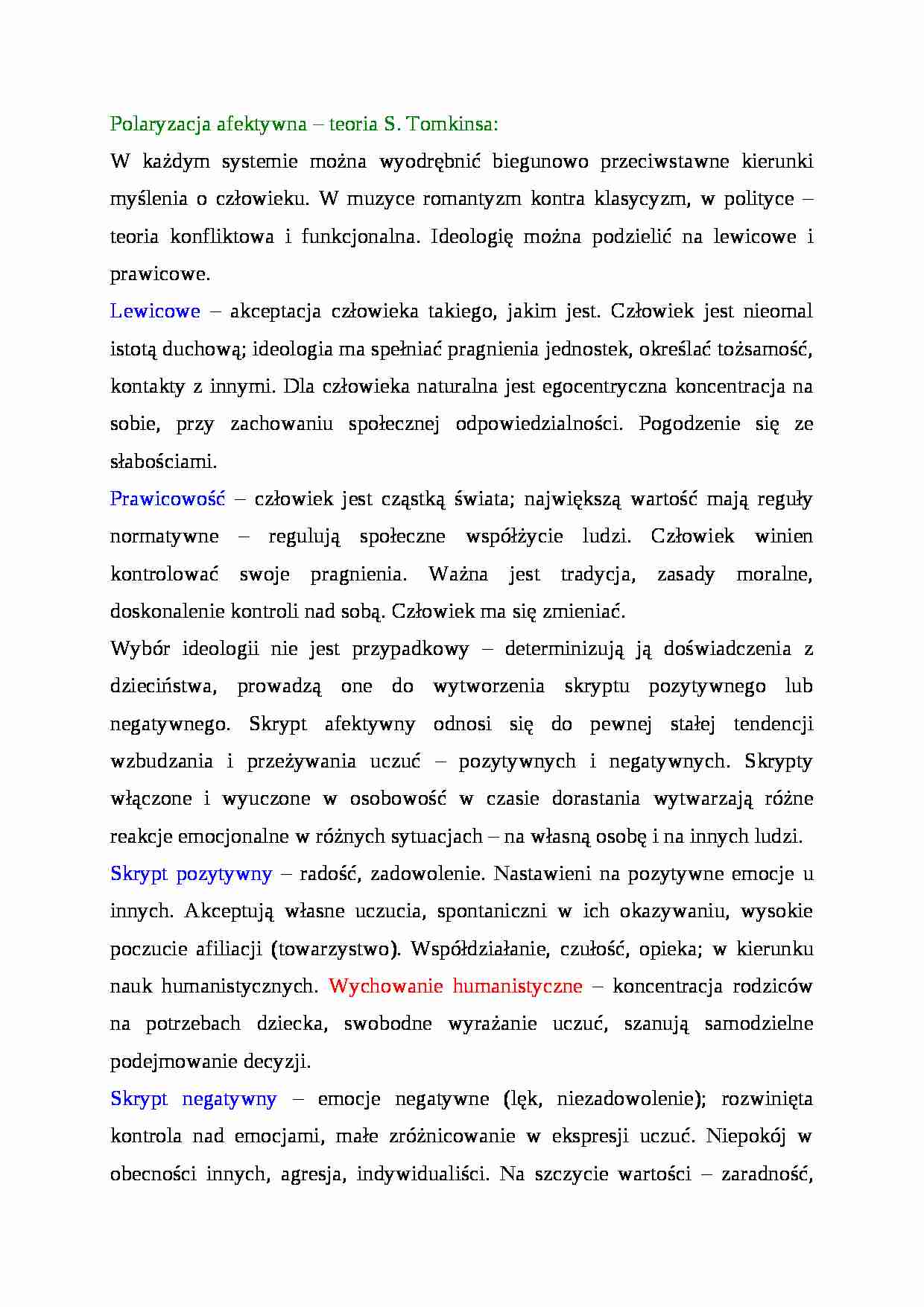 Polaryzacja afektywna - teoria S. Tomkinsa - strona 1