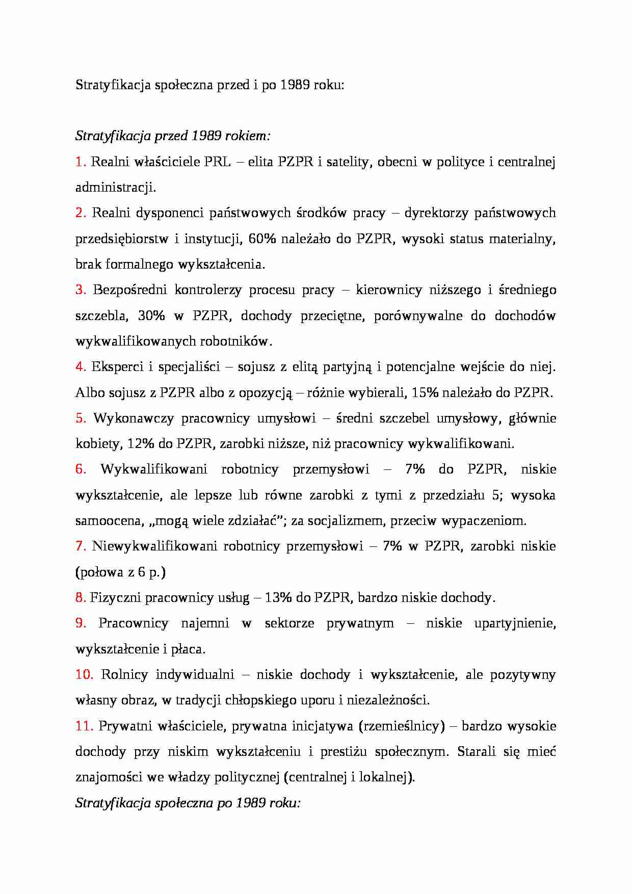 Stratyfikacja społeczna przed i po 1989 roku - strona 1