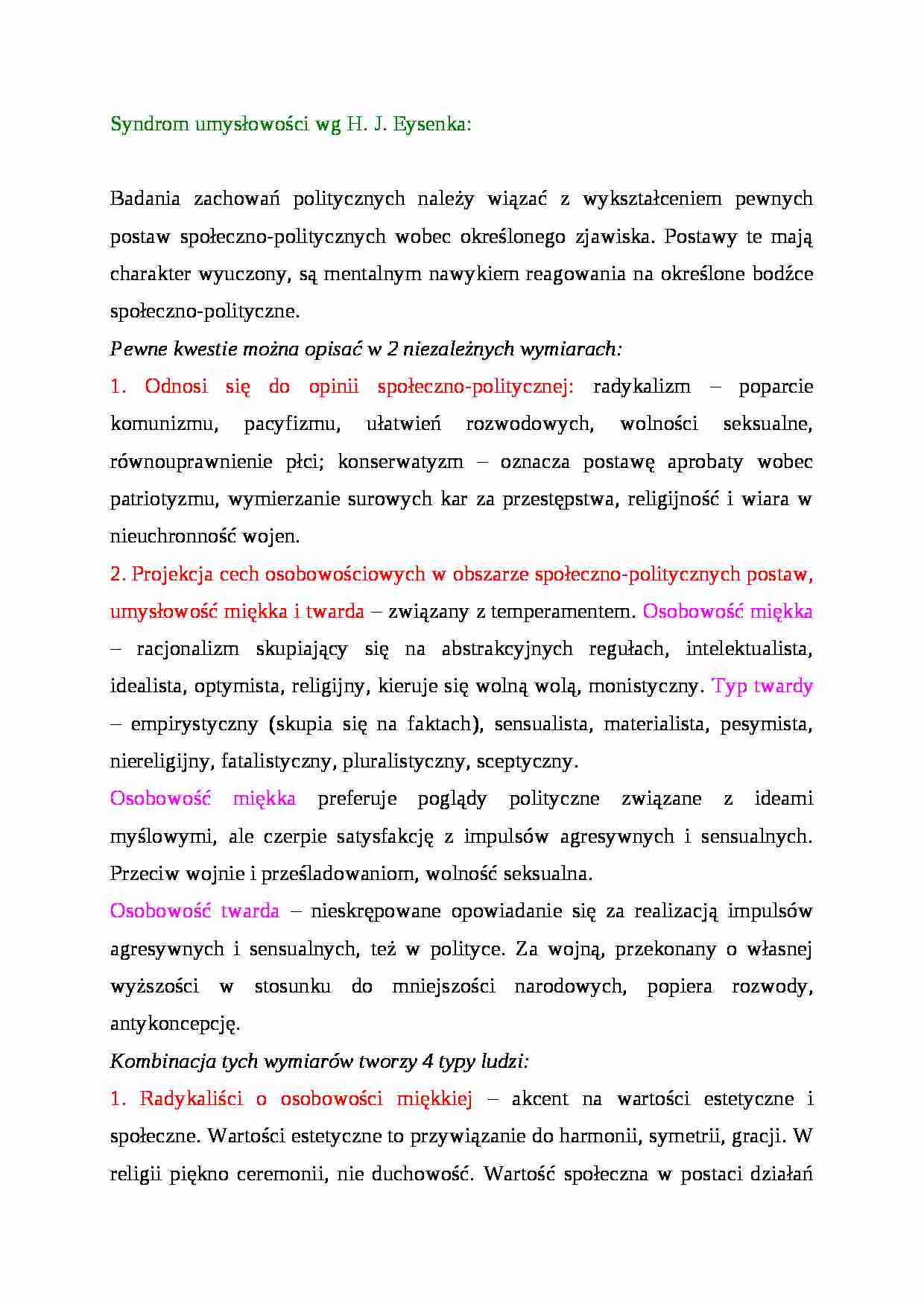 Syndrom umysłowości wg H.J. Eysenka - strona 1