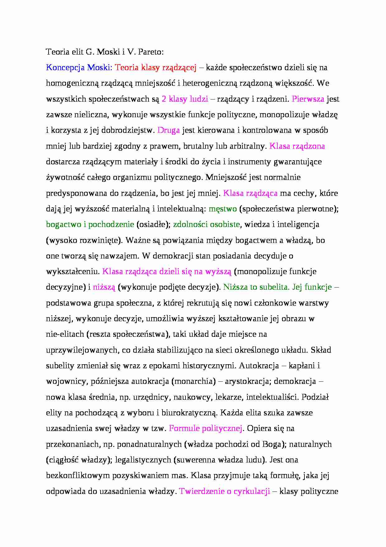 Teoria elit G. Moski i V. Pareto - strona 1
