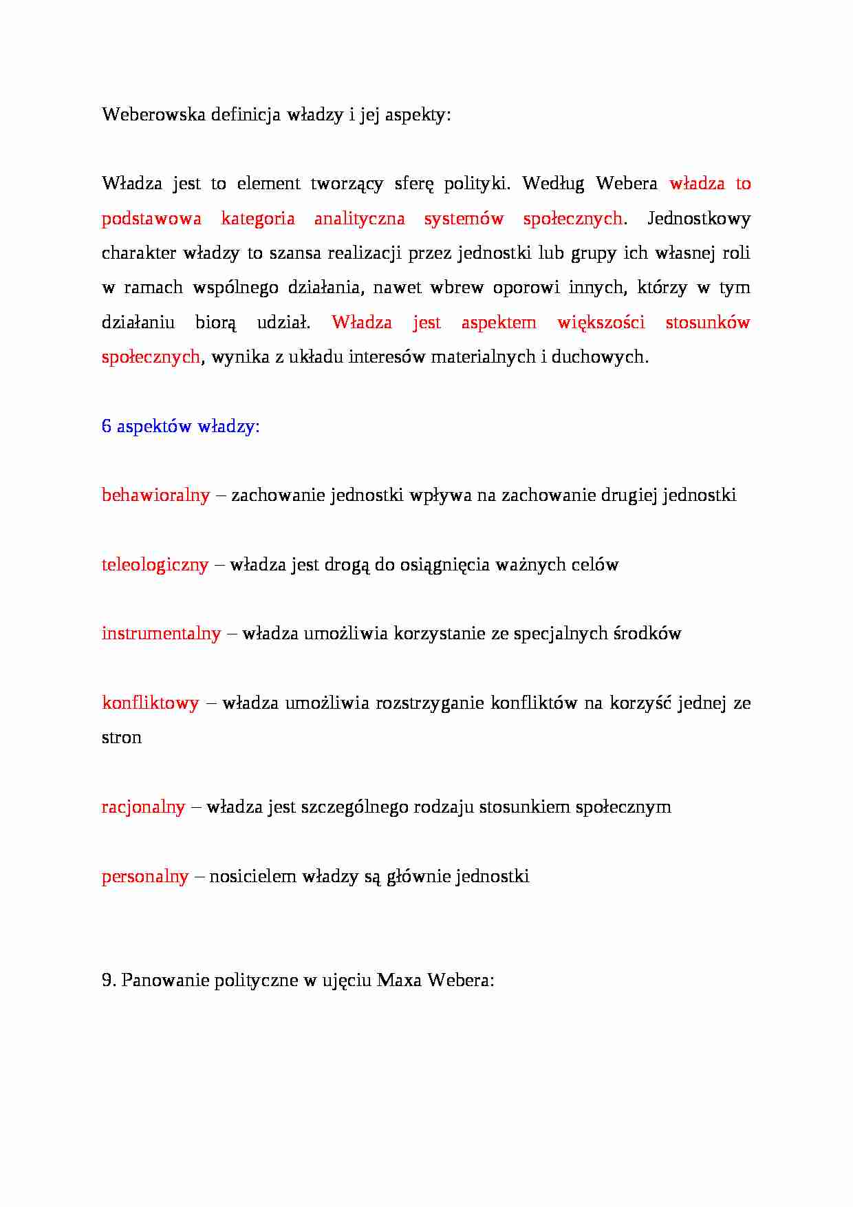 Weberowska definicja władzy i jej aspekty - strona 1