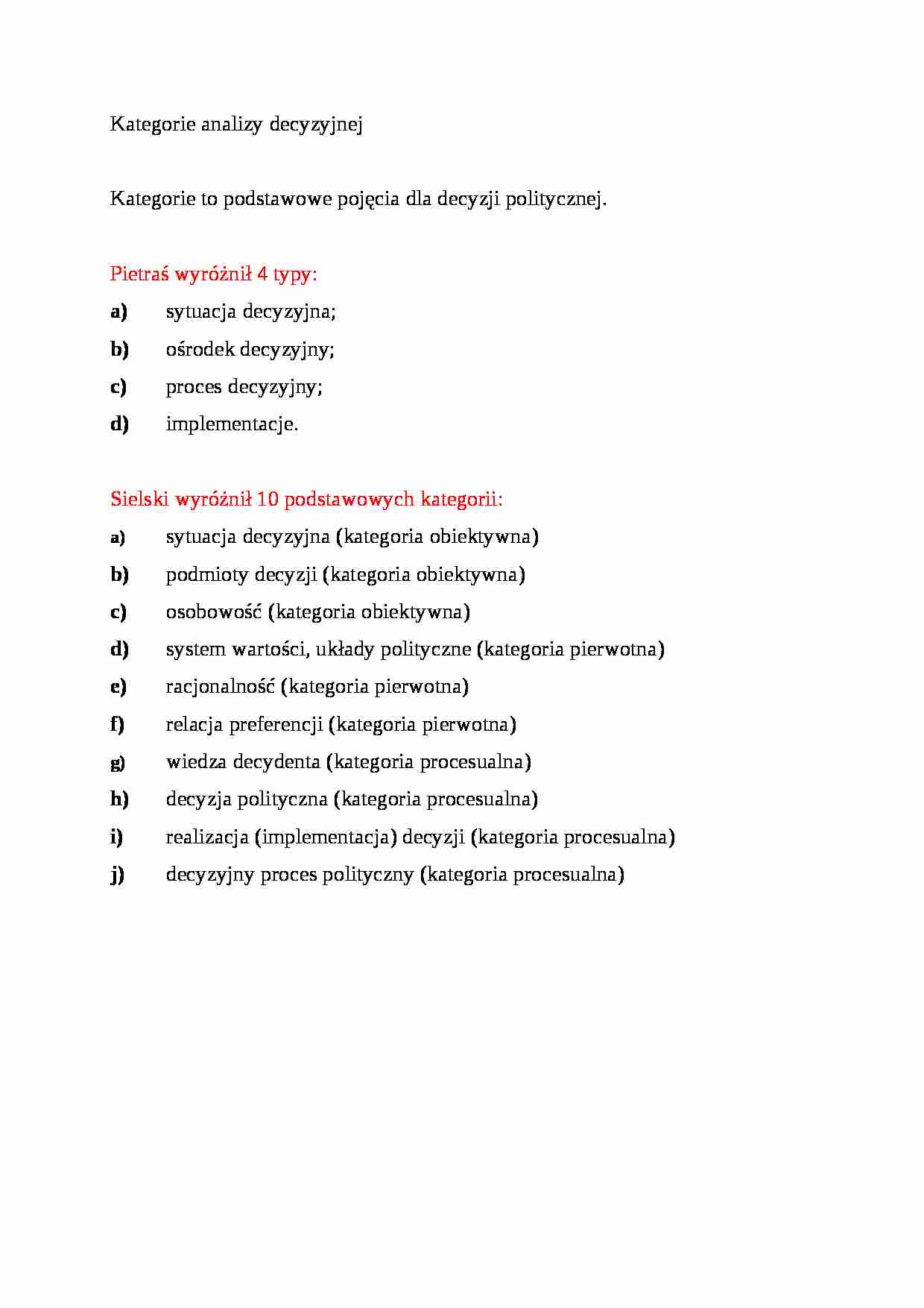  Kategorie analizy decyzyjnej - strona 1