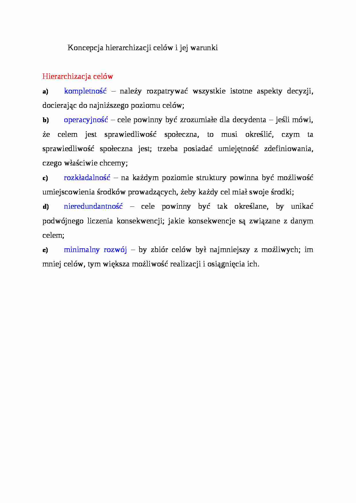 Koncepcja hierarchizacji celów i jej warunki - strona 1