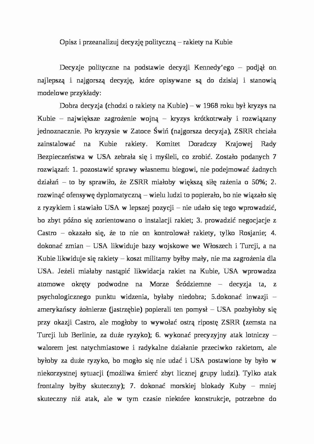 Analiza decyzji politycznej: rakiety na Kubie - strona 1