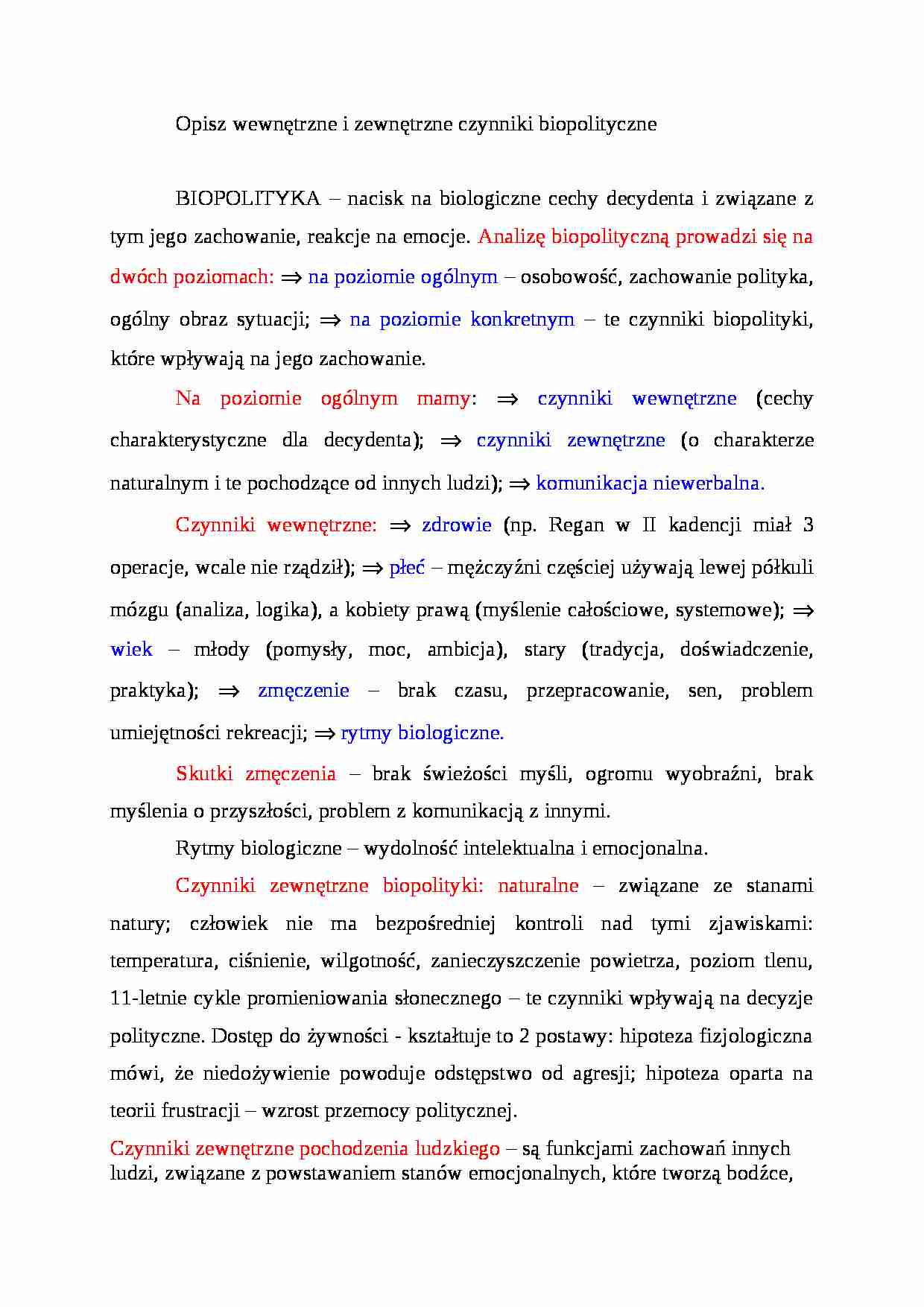 Wewnętrzne i zewnętrzne czynniki biopolityczne - strona 1