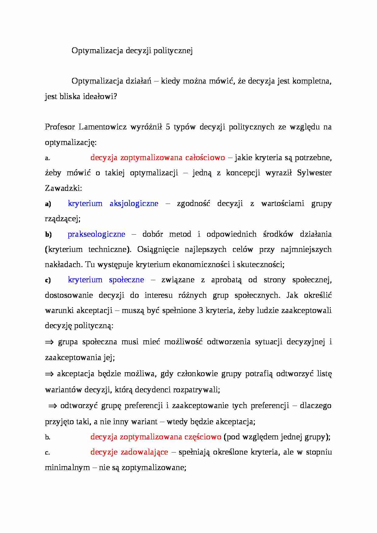 Optymalizacja decyzji politycznej - strona 1