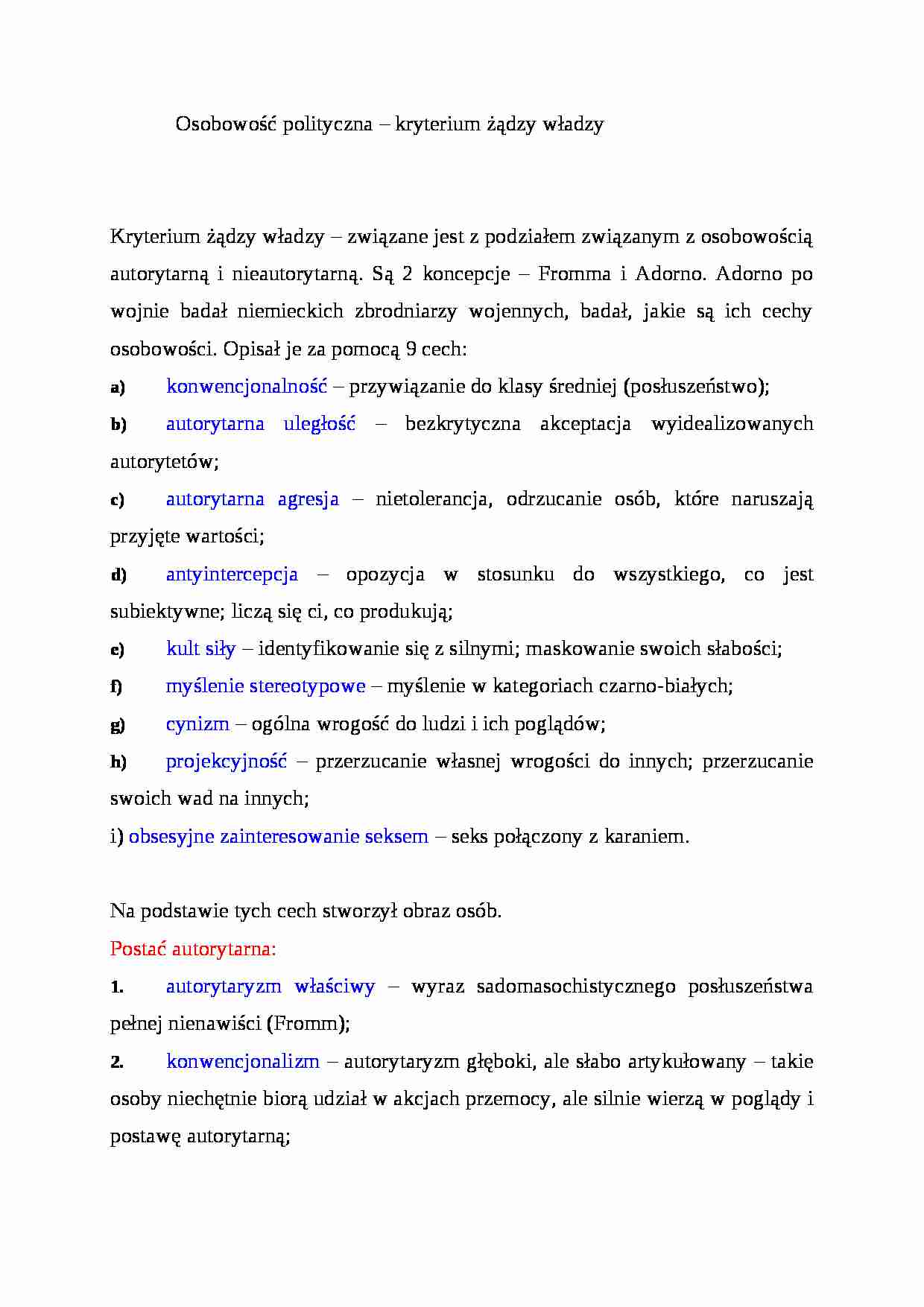 Osobowość polityczna - kryterium żądzy władzy - strona 1