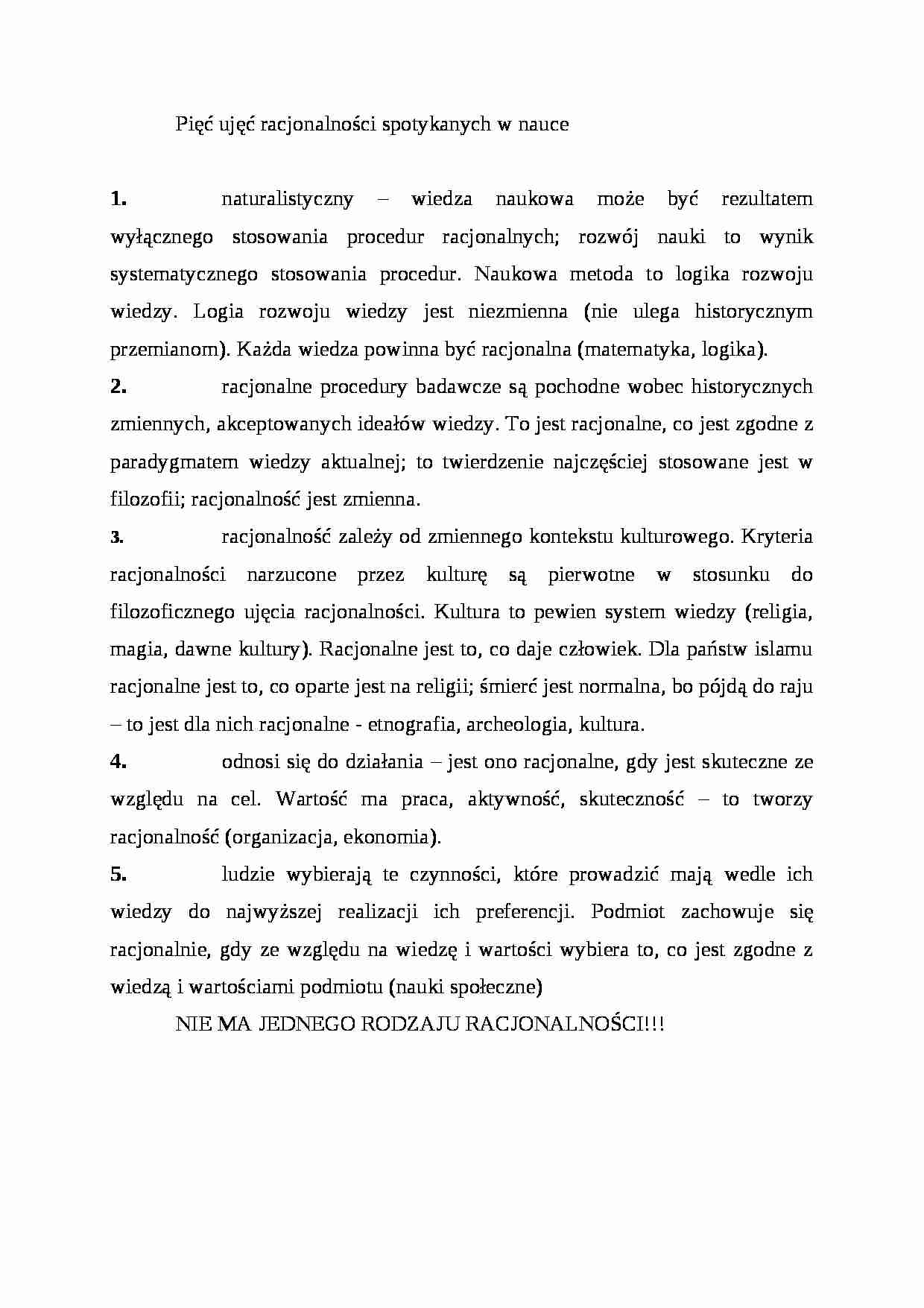 Pięć ujęć racjonalności spotykanych w nauce - strona 1