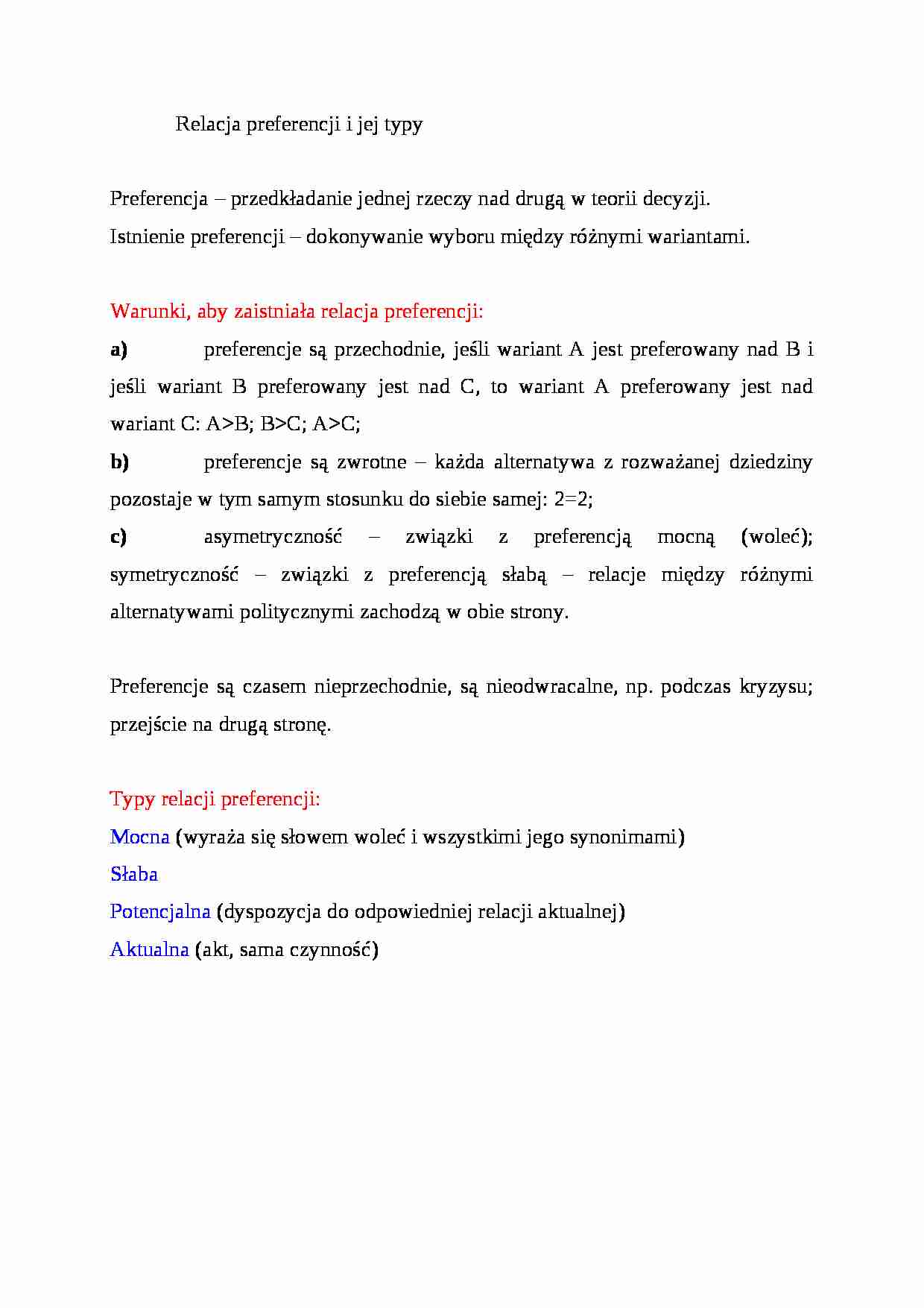 Relacja preferencji i jej typy - strona 1