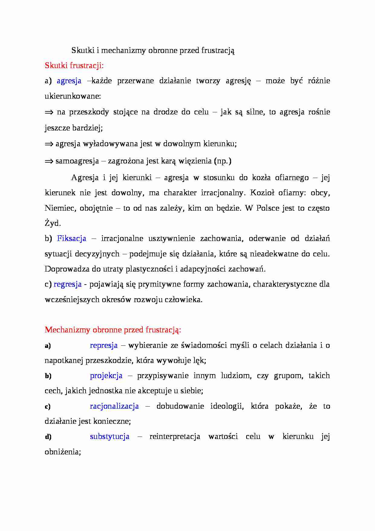 Skutki i mechanizmy obronne przed frustracją - strona 1