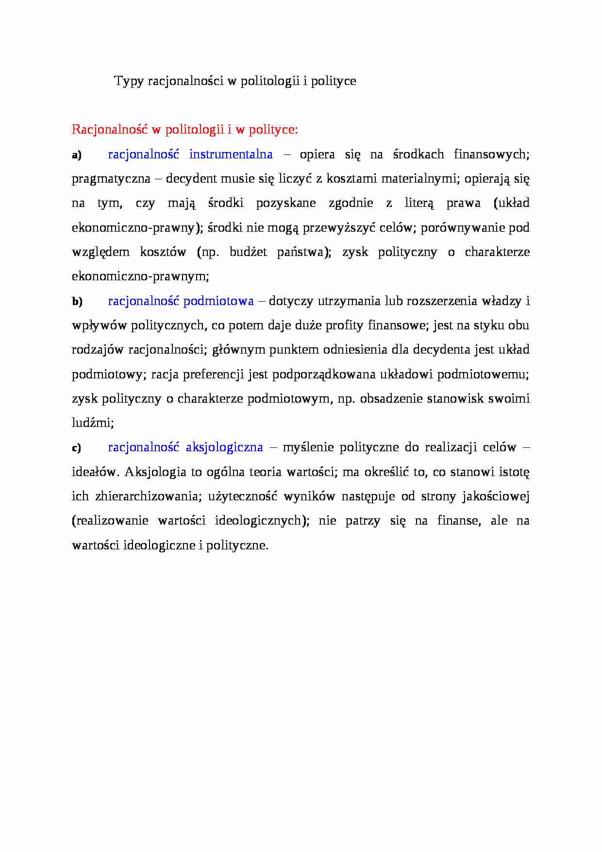 Typy racjonalności w politologii i polityce - strona 1