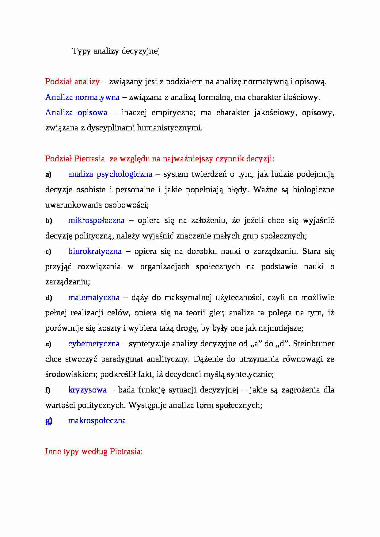 Typy analizy decyzyjnej - strona 1