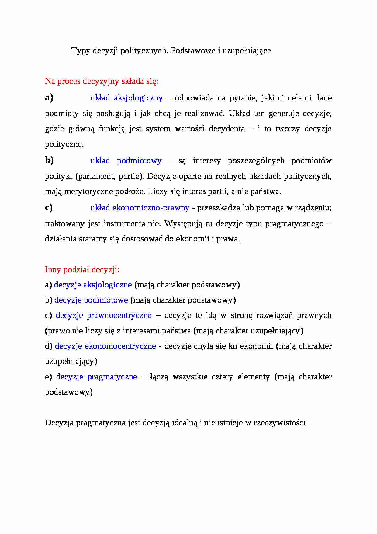 Typy decyzji politycznych - strona 1